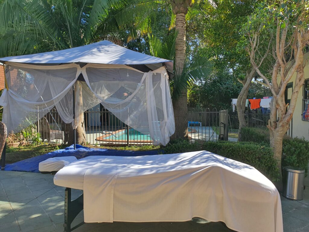 massage table set outdoors